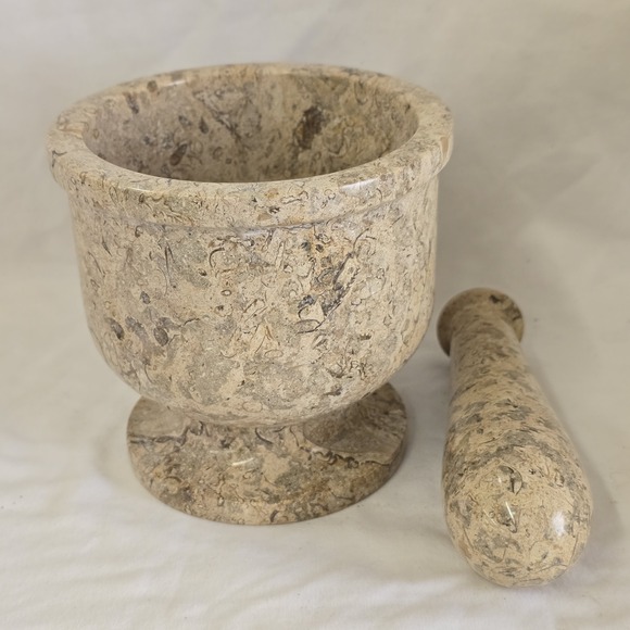 Fossils Pestle and Mortar Handmade Marble‎ 4 3/4" H 5" W - Picture 4 of 7